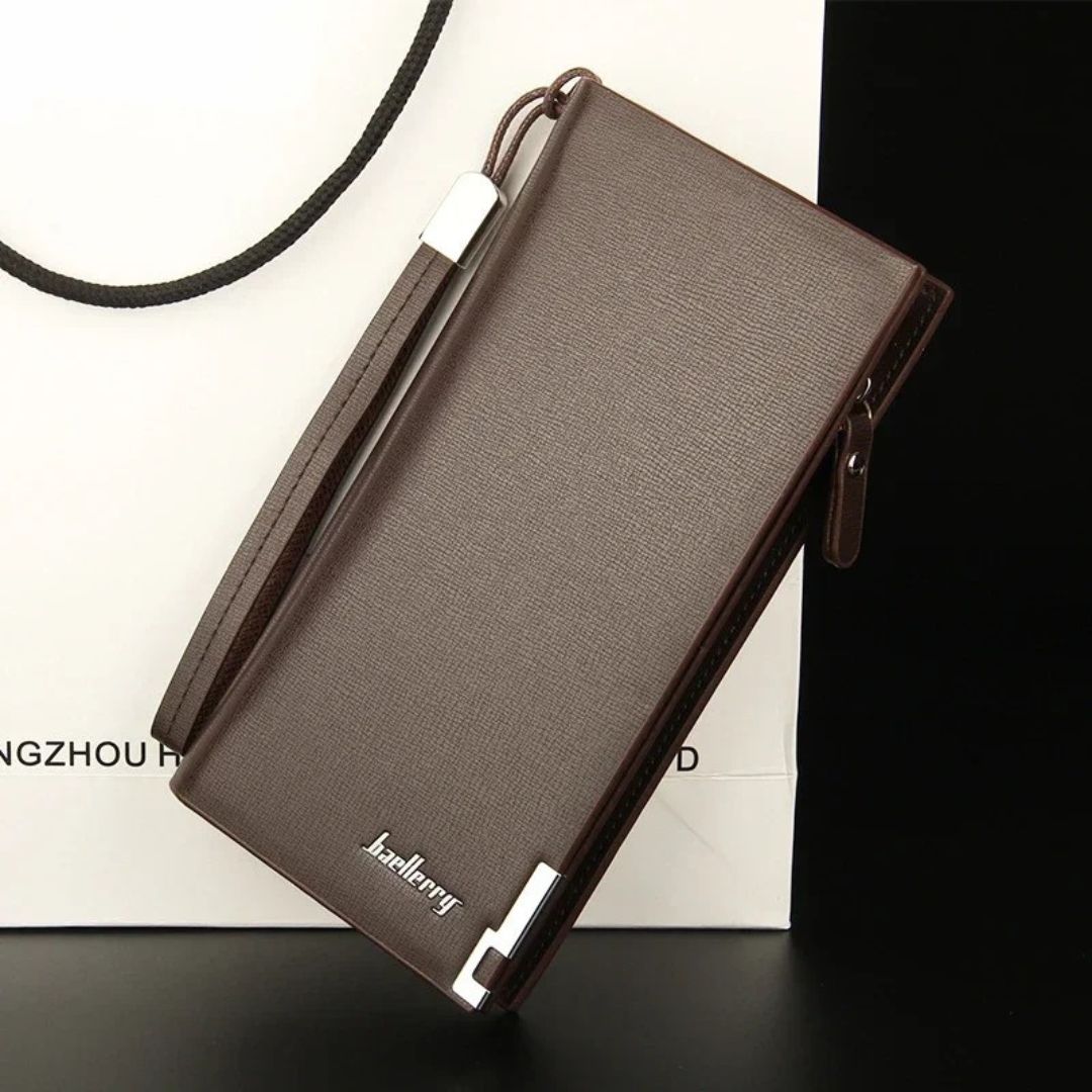 Men’s PU Leather Long Wallet – 12 Card Slots