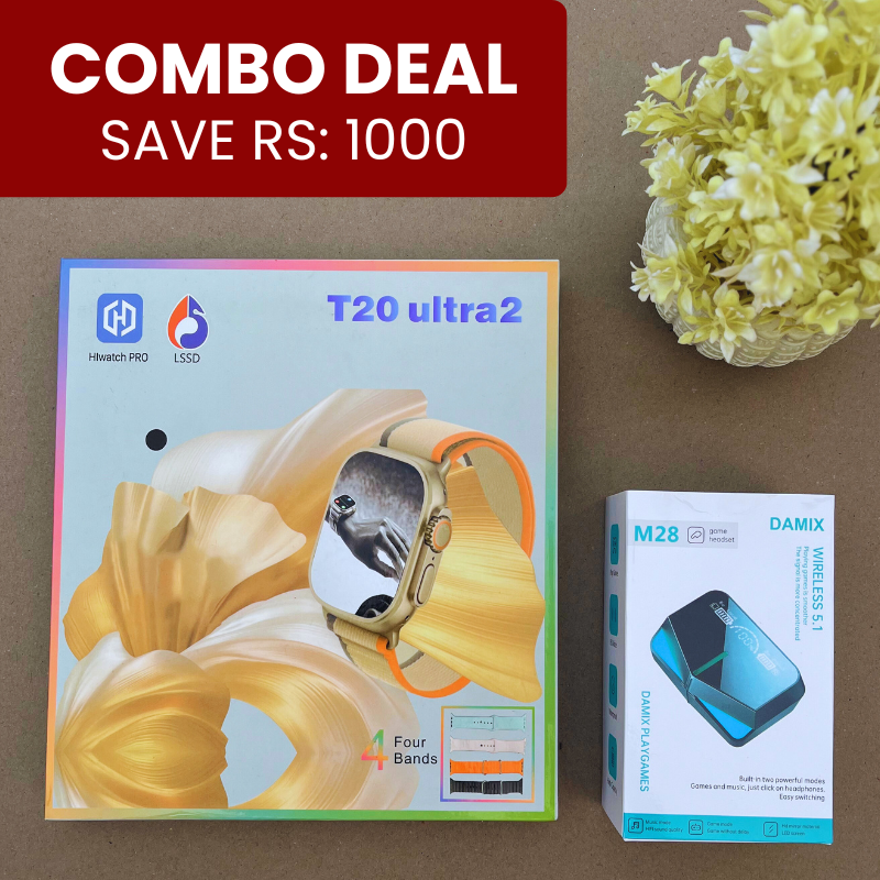 T20 Ultra 4 in 1 Smartwatch + M28 Gaming Earbuds - Free Cash on Delivery