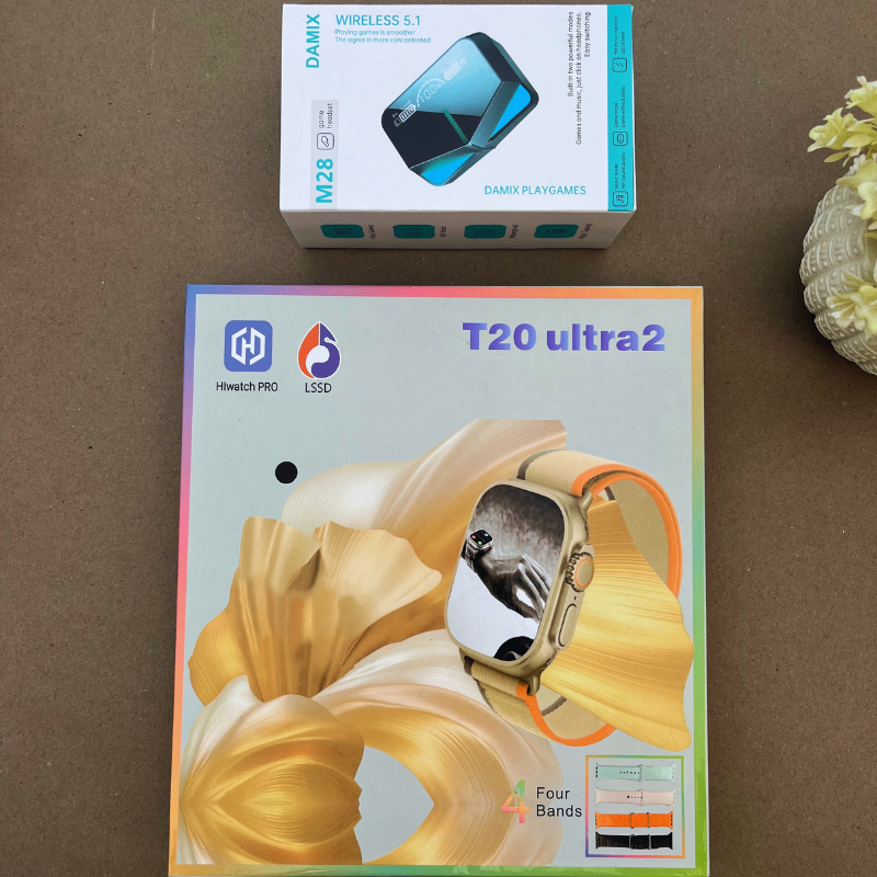 T20 Ultra 4 in 1 Smartwatch + M28 Gaming Earbuds - Free Cash on Delivery