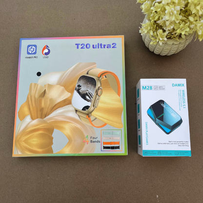 T20 Ultra 4 in 1 Smartwatch + M28 Gaming Earbuds - Free Cash on Delivery