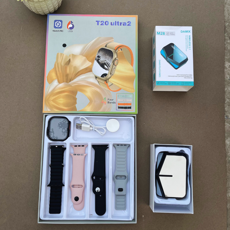 T20 Ultra 4 in 1 Smartwatch + M28 Gaming Earbuds - Free Cash on Delivery