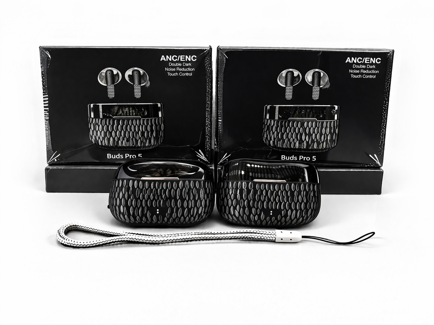 Buds Pro 5 Wireless Bluetooth Earbuds ANC ENC Noise Cancelling | Type-C Charging | Powerful Bass Sound | Touch Control | High Backup Battery | With Rope Strap |