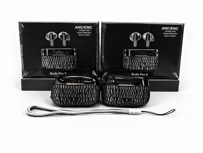 Buds Pro 5 Wireless Bluetooth Earbuds ANC ENC Noise Cancelling | Type-C Charging | Powerful Bass Sound | Touch Control | High Backup Battery | With Rope Strap |