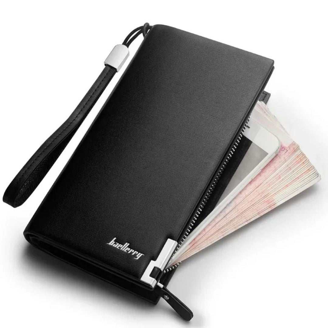 Men’s PU Leather Long Wallet – 12 Card Slots