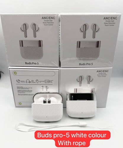 Buds Pro 5 Wireless Bluetooth Earbuds ANC ENC Noise Cancelling | Type-C Charging | Powerful Bass Sound | Touch Control | High Backup Battery | With Rope Strap |